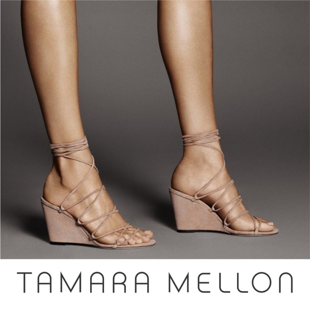 Tamara Mellon Nude Strappy Wedge Sandals